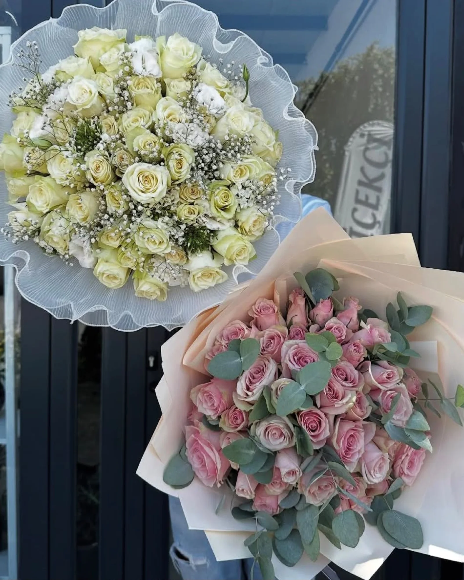 Okaliptüs Detaylı Pembe Gül Buketi